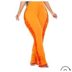 Hermes Orange Fringe Pant and top
